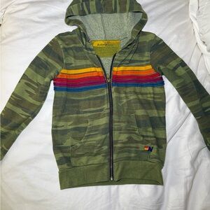 Aviator Nation Kids Camo Hoodie with Rainbow Stripes